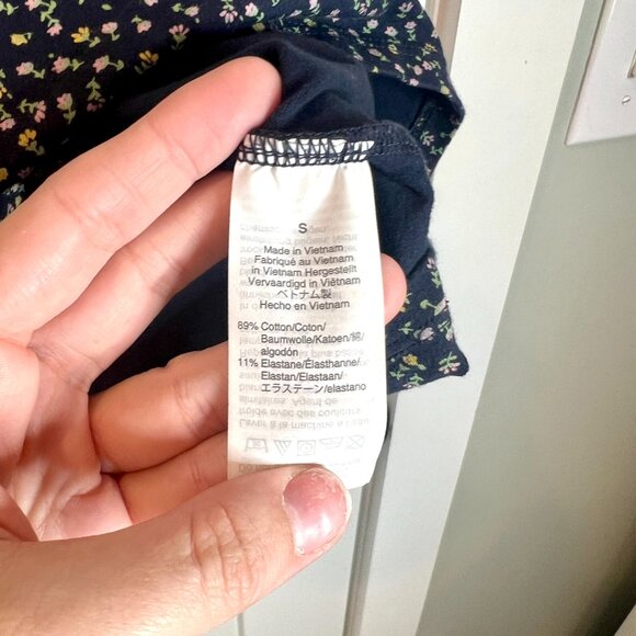 J. Crew Navy Blue Micro Floral Square Neck Long Sleeve Cottagecore Tee Small - Picture 6 of 8